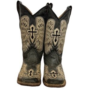 Corral Teen’s Overlay/ Embroidery/ Studs Cowhide Western Boot Square Toe